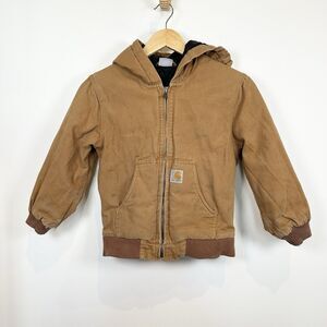 Carhartt Jacket Youth Boys Size 7-8 Small Workwear Distressed Quilted Hood Chore